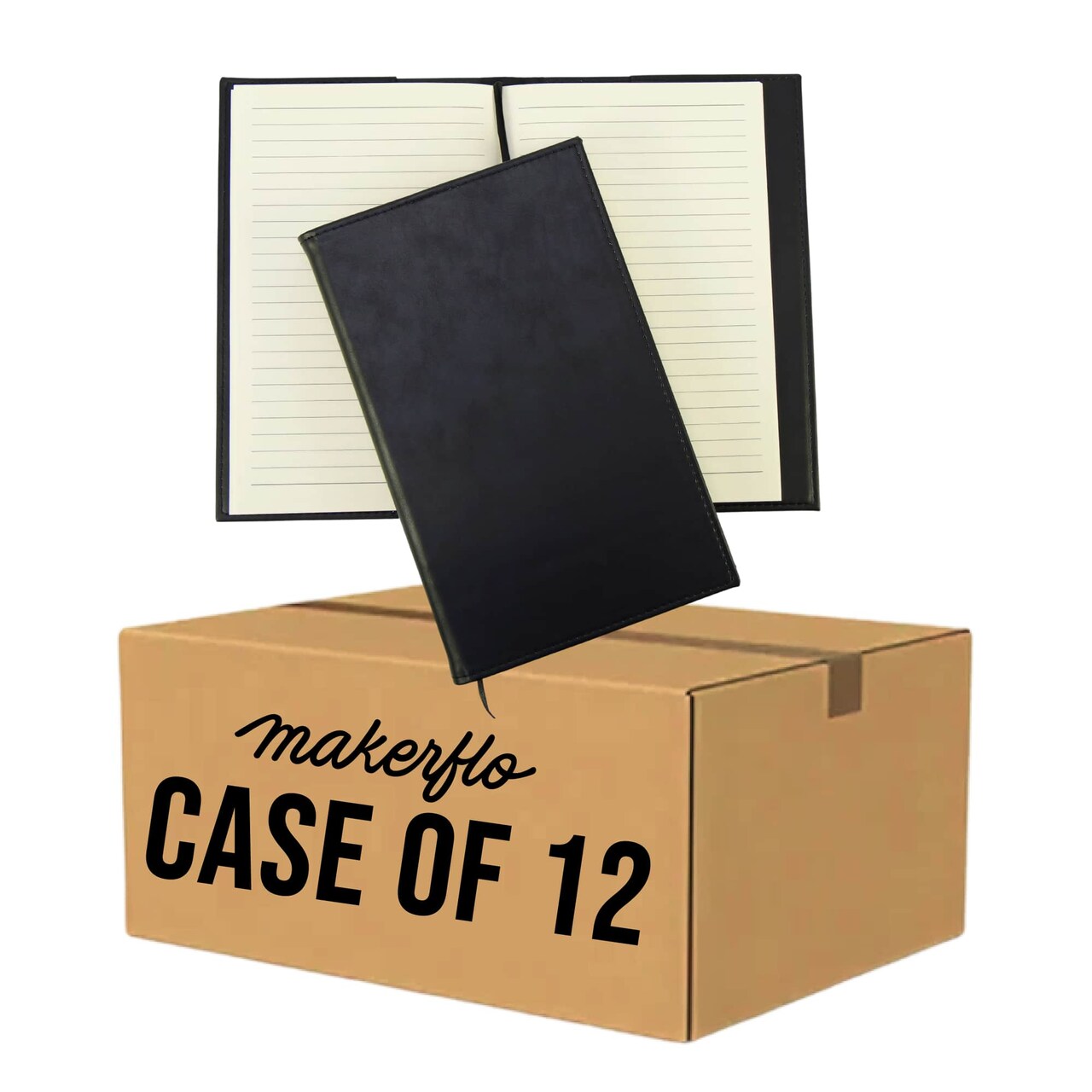 MakerFlo Laserette™ Journal Notebook – Pack of 12 Engravable and Refillable Vegan Leather Journal with Lined Pages and Gift Box, Wholesale & Bulk